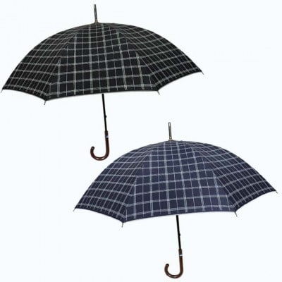 メンズ 晴雨兼用長傘 遮光 ラインチェック柄 60cm 543907 ネイビー