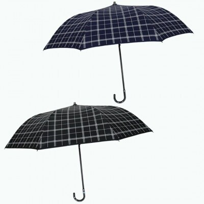 メンズ 晴雨兼用トップレス折りたたみ傘 1級遮光 ラインチェック柄 55cm 563909 ネイビー