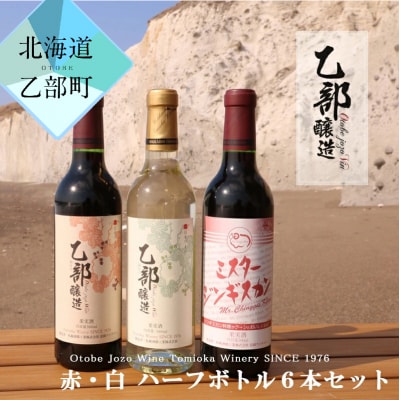 【乙部醸造ワイン　赤・白+ミスタ―ジンギスカン　ハーフボトル6本セット】北海道産　360ml×6本