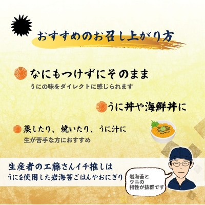 漁師の手作り本物の味!生塩水ウニ ミョウバン不使用【津花食堂 塩水ウニ:100g×2パック】