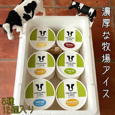 【北海道せたな町産】ひらかわ牧場のしぼりたて生乳で作ったアイスクリーム【定番の5種12個入り】