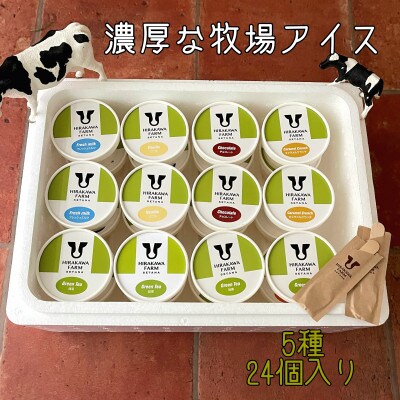 【北海道せたな町産】ひらかわ牧場のしぼりたて生乳で作ったアイスクリーム【定番の5種24個入り】