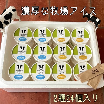 【北海道せたな町産】ひらかわ牧場のしぼりたて生乳で作ったアイスクリーム【牧場おすすめ2種24個入り】