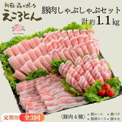 【毎月定期便】えころとん・豚肉(4種)合計約1.1kg　豚肉しゃぶしゃぶセット全3回