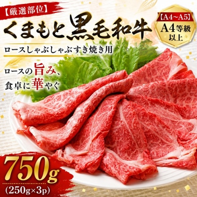 【厳選部位】【A4～A5】くまもと黒毛和牛ロースしゃぶしゃぶすき焼き用 750g(250g×3p)