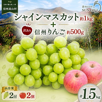 長野県産 シャインマスカット 1kg(2房)+ 訳あり 信州りんご 500gセット[2026年発送]