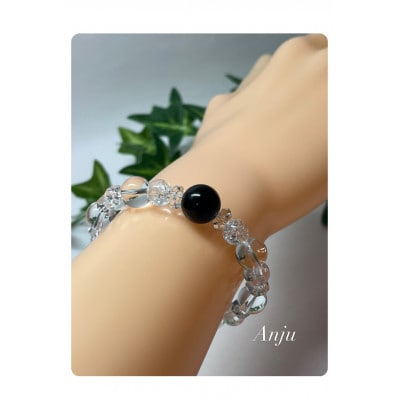パワーストーンブレスレット　モリオン*オニキス*水晶　byアンジュ　
