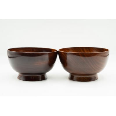 伝統工芸品 南木曽ろくろ細工 木曽の溜塗漆 飯碗(茶碗)2個
