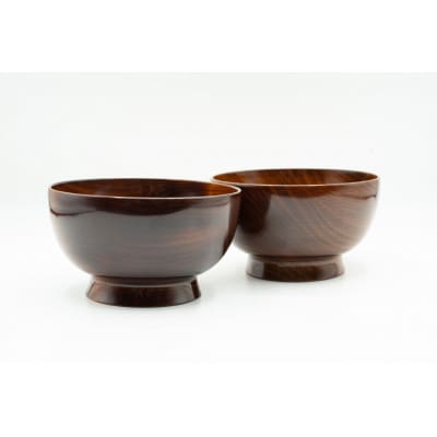 伝統工芸品 南木曽ろくろ細工 木曽の溜塗漆 飯碗(茶碗)2個