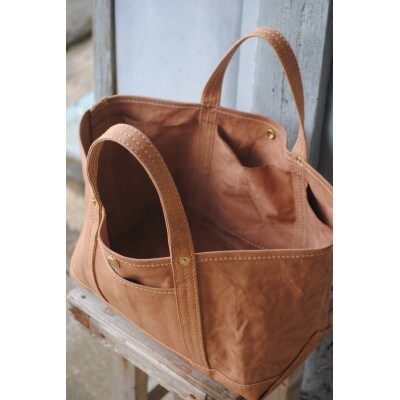 5 pockets tote bag wide size 柿渋染め