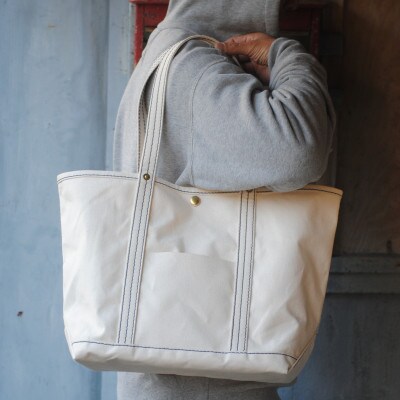 5 pockets tote bag navy stitch 生成り