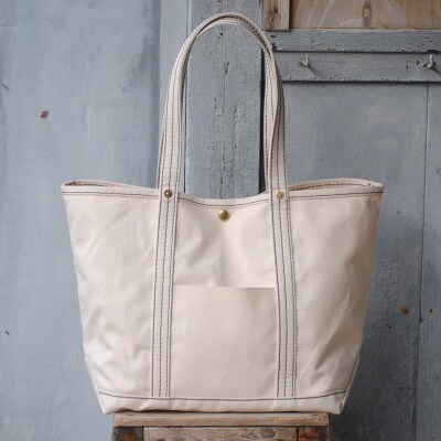 5 pockets tote bag navy stitch 生成り