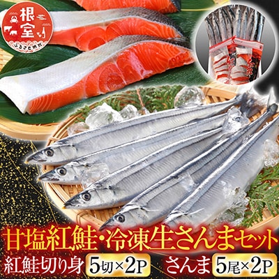 甘塩紅鮭5切×2P、冷凍生さんま5尾×2P A-30017
