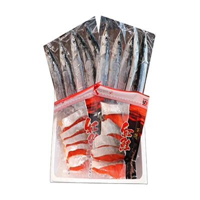 甘塩紅鮭5切×2P、冷凍生さんま5尾×2P A-30017
