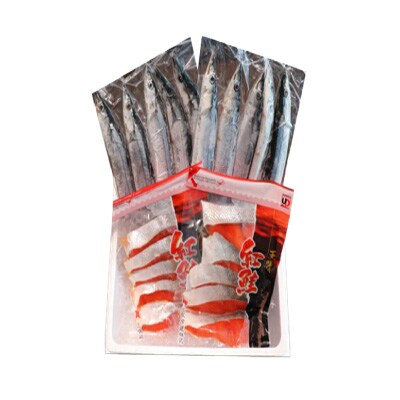 甘塩紅鮭5切×4P、冷凍生さんま5尾×4Pセット C-30015