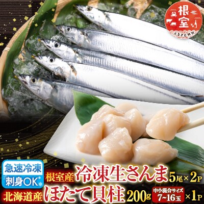 冷凍生さんま5尾×2P、ほたて貝柱200gセット A-36033