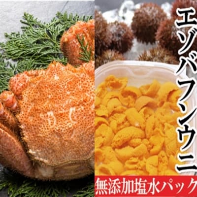 エゾバフンウニ塩水パック150g×1P、毛ガニ2尾[11月下旬以降発送] E-40020