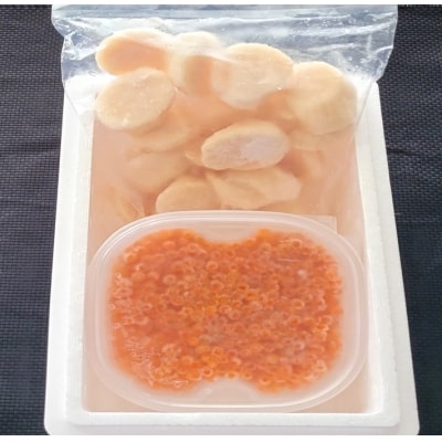 ウニ塩水パック1P、いくら(鱒卵)1P、ホタテ500g[2027年1月中旬以降発送] E-40004