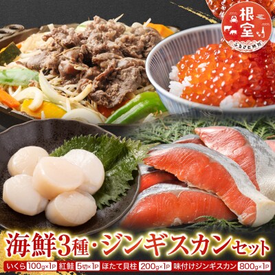 いくら醤油漬、紅鮭5切、ほたて、味付けジンギスカン B-30033