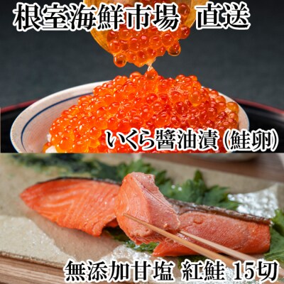 根室海鮮市場＜直送＞紅鮭5切×3P、いくら醤油漬け(鮭卵)70g×1P A-28192
