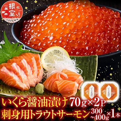 いくら醤油漬70g×2P・刺身用トラウトサーモン(背)1本 A-14224