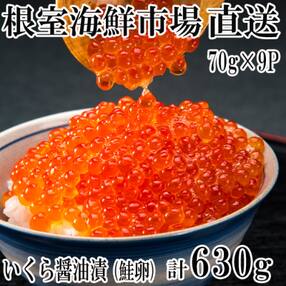 <計630g>根室海鮮市場<直送>いくら醤油漬(鮭卵)70g×9P B-28010
