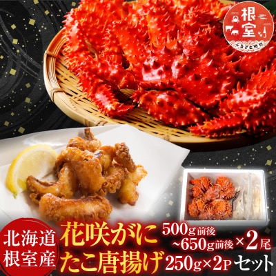 【北海道根室産】花咲かに500g～650g×2尾、たこ唐×2P C-36075