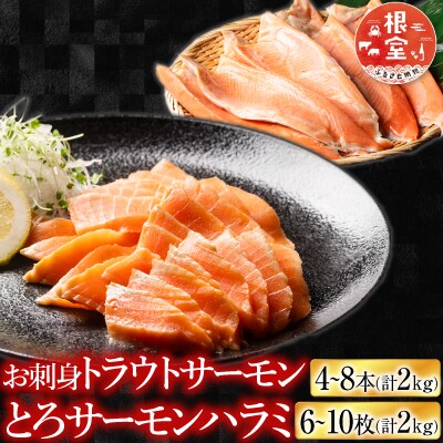 <12/14まで年内配送>お刺身トラウトサーモン計2kg&とろサーモンハラミ計2kg F-09002