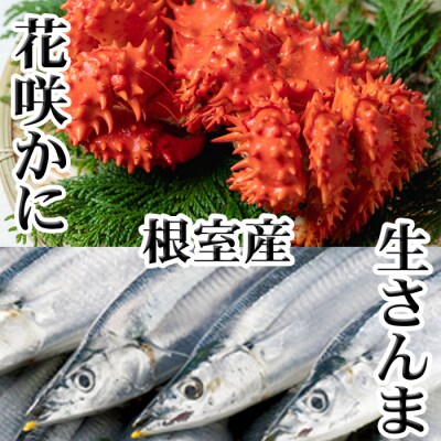 【北海道根室産】花咲かに300g～450g前後×1尾、冷凍生さんま5尾×1P G-36002