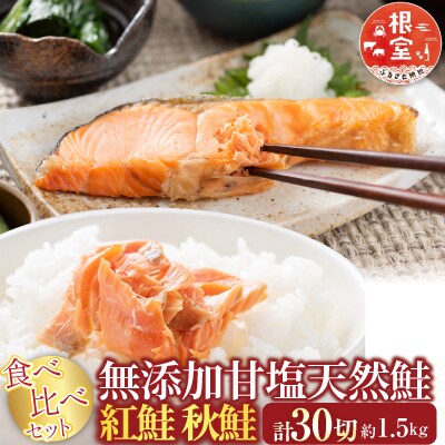 無添加甘塩天然鮭2種セット(計30切、約1.5kg) A-14001