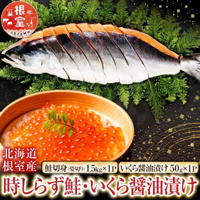 【北海道根室産】時しらず鮭1.5kg・いくら醤油漬け50g F-42013