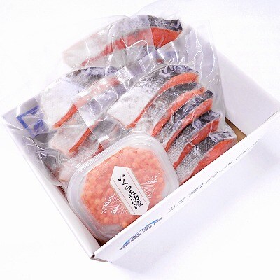 根室海鮮市場<直送>無添加天然甘塩紅鮭5切×3P、いくら醤油漬け(鮭卵)70g×1P A-28192