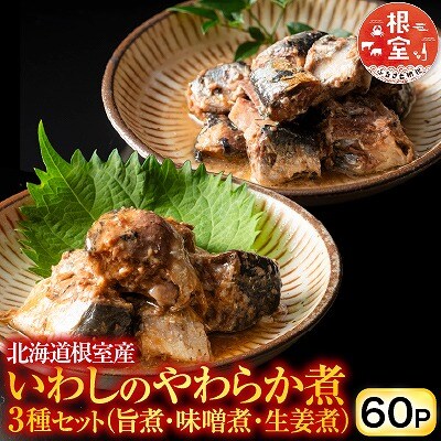 【北海道根室産】いわし煮付けセット(3種・各20P) F-09014