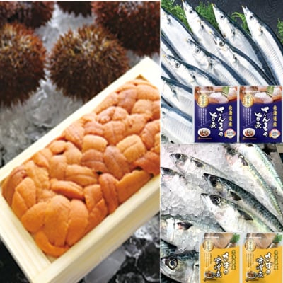 エゾバフンウニ約90～100g(赤系)・さんま旨煮・さば味噌煮[10月下旬以降発送] A-71055