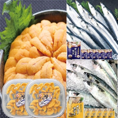 ウニ塩水パック2P・さんま旨煮6P・さば味噌煮6P[10月下旬以降発送] B-71030