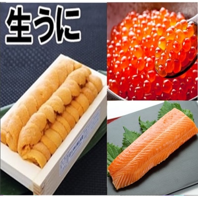 エゾバフンウニ140g、いくら(鱒卵)150g、お刺身サーモン[11月下旬以降発送] E-71042