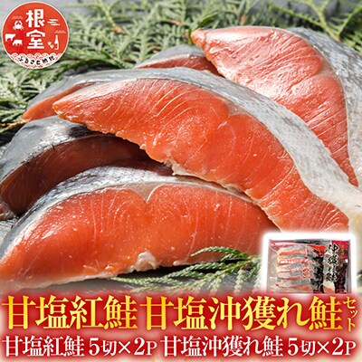 甘塩紅鮭5切×2P、甘塩沖獲れ鮭5切×2Pセット A-30007