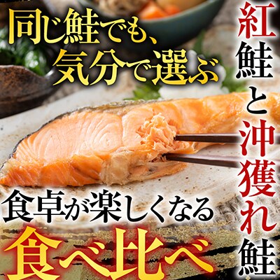 甘塩紅鮭5切×2P、甘塩沖獲れ鮭5切×2Pセット A-30007