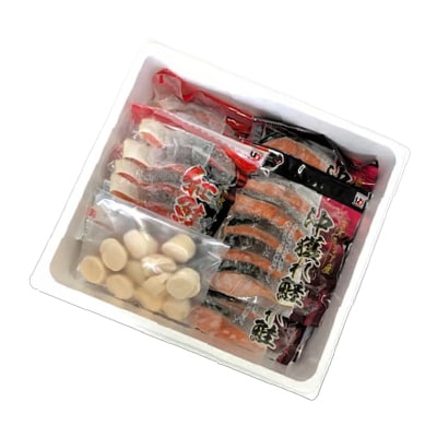 ほたて貝柱200g×1P、甘塩紅鮭5切×5P、甘塩沖獲れ鮭5切×5Pセット C-30035