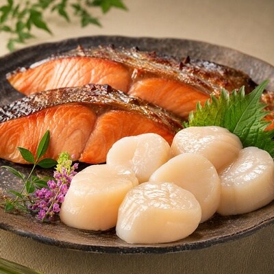 ほたて500g・紅鮭切身10切 D-16032