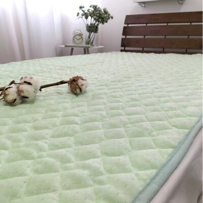 【ダブル】ふわふわコットンマイヤー敷パッド　140×205cm　グリーン　PM-14W-GR