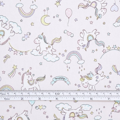 CBポプリン 綿100%生地 子供柄(虹・ユニコーン)おしゃれでかわいいハンドメイド