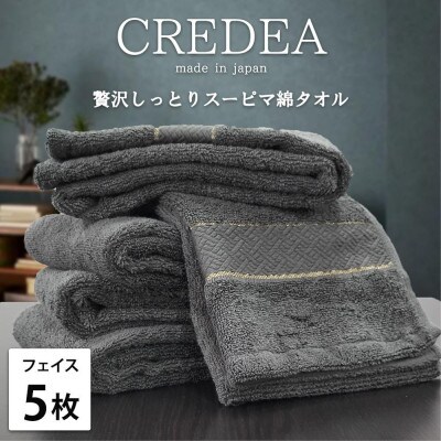 【フェイス5枚組】スーピマ綿フェイスタオル 34×80cm クレF5-GY