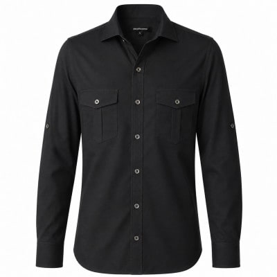 decollouomo メンズパイロットシャツ長袖コンコルド素材スモークブラックXL　DJS-001