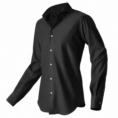 decollouomo メンズドレスシャツ長袖 オーバーチュア素材 ブラック L DJS-787