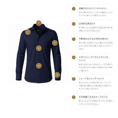 decollouomo メンズドレスシャツ長袖 コンコルド素材 ネイビー S DJS-002