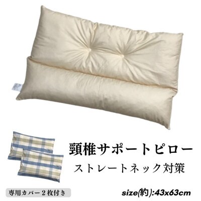 《頸椎サポートピロー 枕 カバー2枚付き ブルー》ストレート チェックBL
