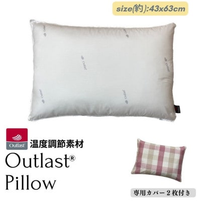 《アウトラスト 枕 カバー2枚付 43x63cm チェック ピンク》OLMマドラスPK