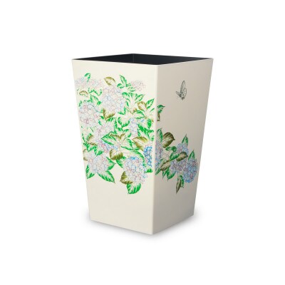 蒔絵調 ダストボックス M角 6.7L 紫陽花 ホワイト 和室に日本の美を添えるゴミ箱