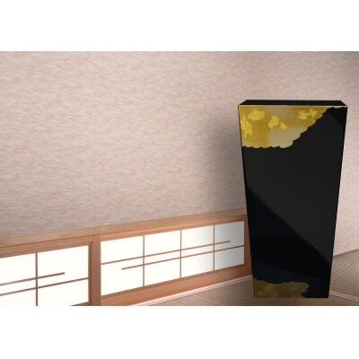 蒔絵調 ダストBOX L角 9.5L 金雲 ブラック 和室に日本の美を添えるくず入れ